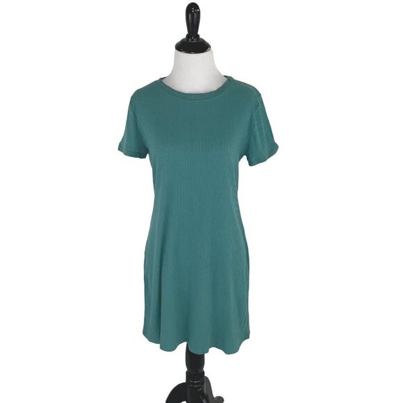 ModCloth Women's L Large Mini Sheath Dress Ribbed Short Sleeve Green Crewneck - Picture 1 of 6